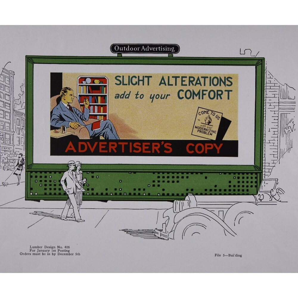 Vintage advertisement test print page modern man, Billboard design advertising